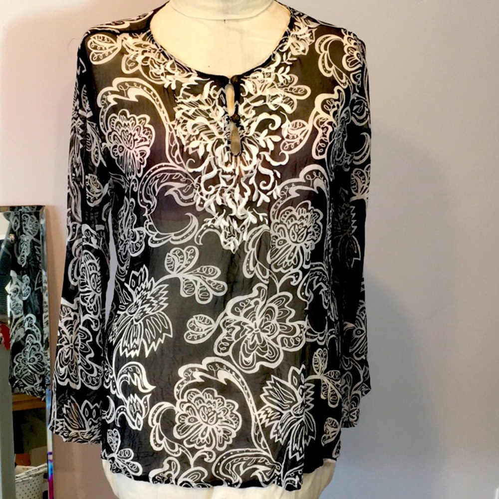Embroidered sheer tunic